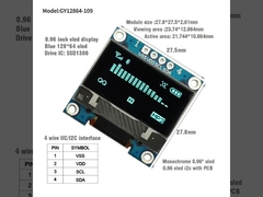 0.96'' I2C OLED Modulo de pantalla 128x64 Resolución SSD1306 Interfaz